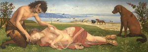 Satyyri, joka suree nymfiä, n. 1495 tekijältä Piero di Cosimo