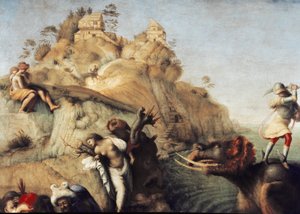 Perseus Freeing Andromeda, yksityiskohta (1510, öljy kankaalle) tekijältä Piero di Cosimo