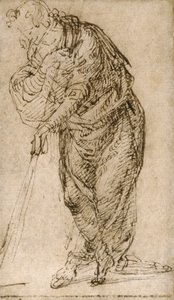 Seisova hahmo nojaa sauvaan tekijältä Piero di Cosimo