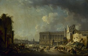 Louvren pylväskäytävän raivaaminen, n. 1756 (öljy).