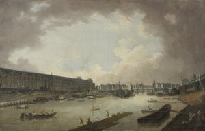 Grande Galerie, Pont-Neuf ja Ile de la Cité, Pont Royalilta katsottuna, noin 1775 (öljy kankaalle).