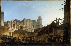 Foire Saint-Germain 16. ja 17. maaliskuuta 1762 välisenä yönä syttyneen tulipalon jälkeen, n. 1762 (öljy).