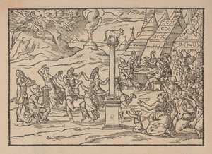 Kultaisen vasikan jumalointi, Figure de la Biblia, havainnollistaa Toscanaa, Gabriele Simeoni tekijältä Pierre (attr. to) Eskrich