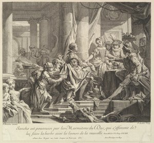 Herttuan keittiöpoikien jahtaama Sancho, 1700-luku. tekijältä Pierre Alexandre Aveline