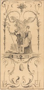 Paimen ja paimentar (?) tekijältä Pierre Alexandre Aveline after Antoine Watteau