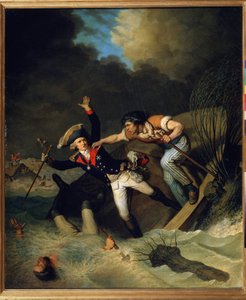 Brunswickin herttua Leopoldin kuolema Brunswickin tulvan aikana vuonna 1785. (Leopold of Brunswickin kuolema Brunswickin tulvan aikana vuonna 1785). Pierre Alexandre de Willen (1748-1821) maalaus. Öljy kankaalle