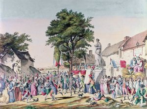 Kyläjuhla vanhuuden kunniaksi Ranskan vallankumouksen aikaan, 1795 (värikaiverrus)