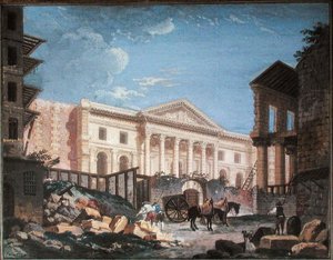 Academie de Chirurgien rakentaminen, Pariisi, n. 1780-1789 (guassi paperille) tekijältä Pierre Antoine Demachy