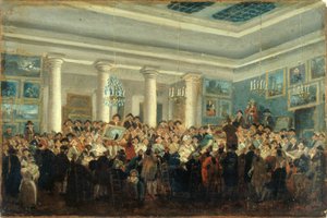 Maalausten julkinen myynti, noin 1785 (öljy kankaalle) tekijältä Pierre Antoine Demachy