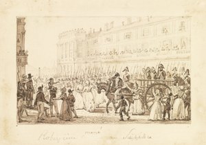 Robespierre ja hänen rikoskumppaninsa johdatettiin teloitukseen, 1794