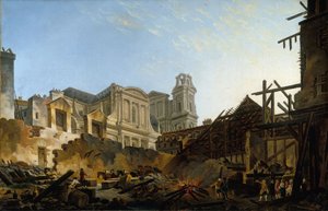 Foire Saint-Germain 16.–17. maaliskuuta 1762 välisen yön tulipalon jälkeen, noin 1762 (öljy kankaalle) tekijältä Pierre Antoine Demachy