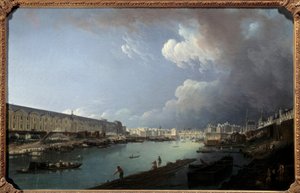 Näkymä Louvrelle ja Ile de la Citelle Pierre Demachyn (1723-1807) Pont Royal -maalauksesta 1778 Sun. 0,49x0,77m. tekijältä Pierre Antoine Demachy