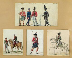 Skotlantilaisten sotilaiden ja preussilaisten, englantilaisten, hannoverilaisten ja venäläisten upseerien univormut vuonna 1814