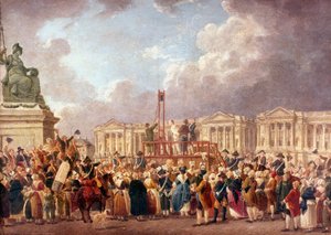 Giljotiinin teloitus Pariisissa Ranskan vallankumouksen aikana, 1790-luku 1793-1807 tekijältä Pierre Antoine de Machy