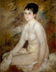 Kylvyn jälkeen. Istuvan alaston naisen muotokuva. Pierre Auguste Renoirin maalaus (Pierre-Auguste