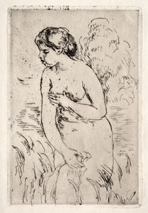 Kylpejä seisoo polvilleen tekijältä Pierre Auguste Renoir