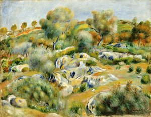 Bretagnen maisema puita ja kiviä tekijältä Pierre Auguste Renoir