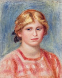 Naisen rintakuva ruusunvärisellä puserolla, 1905 tekijältä Pierre Auguste Renoir