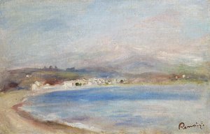 Cros de Cagnes, Meri, vuoret, n. 1910 (öljy kankaalle) tekijältä Pierre Auguste Renoir