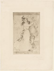 Tanssi maalla, noin 1890 (ruskeanharmaa etsaus norsunluun väriselle paperille). tekijältä Pierre Auguste Renoir