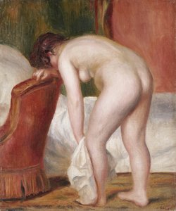 Nainen alaston kuivaa itseään, n. 1909