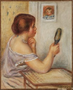 Gabrielle pitelee peiliä tai Marie Dupuis pitelee peiliä Cocon muotokuvalla, 1900-luvun alku tekijältä Pierre Auguste Renoir