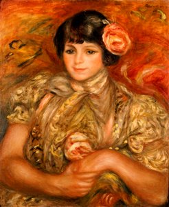 Tyttö ruusun kanssa (öljy kankaalle) tekijältä Pierre Auguste Renoir