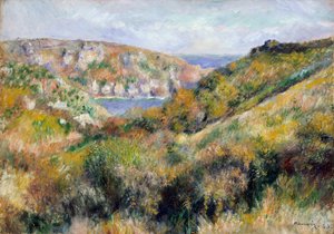 Kukkulat Moulin Huetin lahden ympärillä, Guernseyssa, 1883. tekijältä Pierre Auguste Renoir