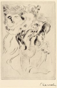 Le Chapeau Epignele, Pinning the Hat, c1894. tekijältä Pierre Auguste Renoir
