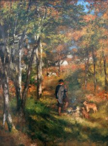 Taidemaalari Jules Le Coeur ja hänen koiransa Fo metsässä tekijältä Pierre Auguste Renoir