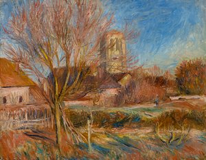 Essoyesin kirkko, n.1900 (öljy kankaalle) tekijältä Pierre Auguste Renoir