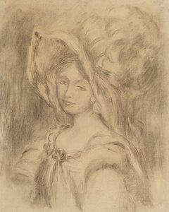 Rouva Dieterle hatussa, n. 1896 (hiili paperilla) tekijältä Pierre Auguste Renoir