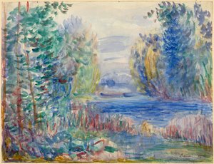 ""Paysage de riviere"" (jokimaisema) Pierre Auguste Renoirin (1841-1919) akvarelli 1890 Koko 25,4x33,8 cm Albertina, Wien tekijältä Pierre Auguste Renoir