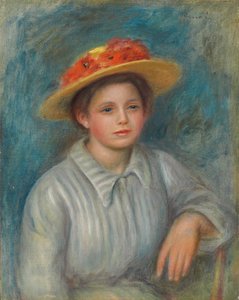 Muotokuva naisesta, jolla on hattu ja kukkia; Muotokuva naisesta kukkahattussa, n. 1890 tekijältä Pierre Auguste Renoir