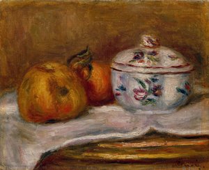 Sokerikulho, omena ja appelsiini (öljy kankaalle) tekijältä Pierre-Auguste Renoir