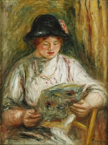 nainen lukee; Woman Reading, n. 1910-1912 tekijältä Pierre Auguste Renoir