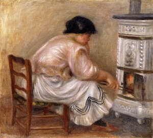 Nainen kiukaan nurkassa; Femme au Coin du Poele, 1912 tekijältä Pierre Auguste Renoir