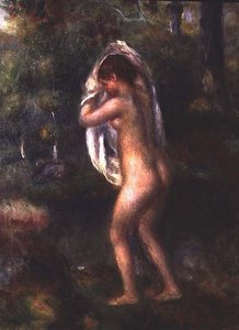 Nuori tyttö riisuutumassa (öljy kankaalle) tekijältä Pierre-Auguste Renoir