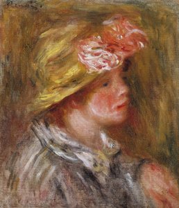 Nuori nainen kukkaisessa hatussa tekijältä Pierre Auguste Renoir