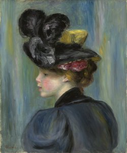 nuori nainen musta hattu; Nuori nainen mustassa hatussa, 1895 tekijältä Pierre Auguste Renoir