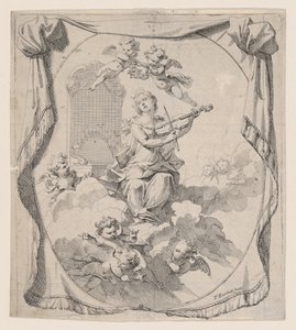 Pyhä Cecilia pilvillä, enkeleiden tukema, 1696, 1696. tekijältä Pierre Berchet
