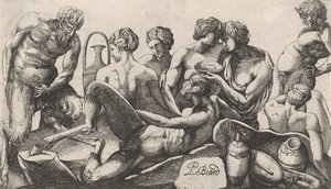 Kahdeksan satyyriä ja satyressaa lopettamassa aterian, 1607-61. tekijältä Pierre Biard