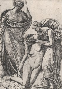 Veistoksen pyörtyvää personifikaatiota tukeva tutkimus heidän vieressään, Fran..., 1607-61. tekijältä Pierre Biard