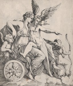 Venus ja Amor vaunuissa, 1607-61. tekijältä Pierre Biard