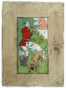 Pierre Bonnardin piirustus metsästäjä koirien kanssa tekijältä Pierre Bonnard