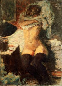 Mustat sukat Nainen riisuutumassa. Pierre Bonnardin (1867-1947) maalaus 1908 Dim. 58x43 cm Englanti, kokoelma The Earl of Rosslyn tekijältä Pierre Bonnard