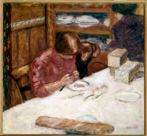 Sisustus Nainen kiireinen kotimaisten paikkojen kanssa. Pierre Bonnardin (1867-1947) maalaus 1914 Yksityinen kokoelma tekijältä Pierre Bonnard