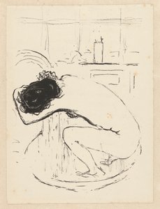 Alaston nainen kyykyttää kylpyammeessa ja peseytyy Le Tubo tekijältä Pierre Bonnard