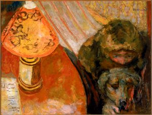 Lampunvalolla valaistun sisustuksen maalaus tekijältä Pierre Bonnard