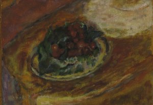 Asetelma: Kirsikat, n. 1942 (öljy puulevylle) tekijältä Pierre Bonnard